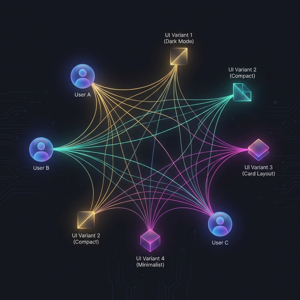 Abstract preference graph connecting users to UI variants