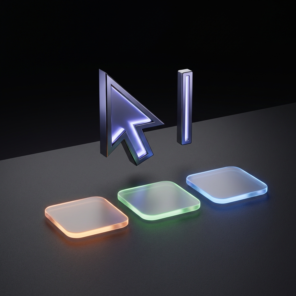 Minimal 3D render of cursor and empty states